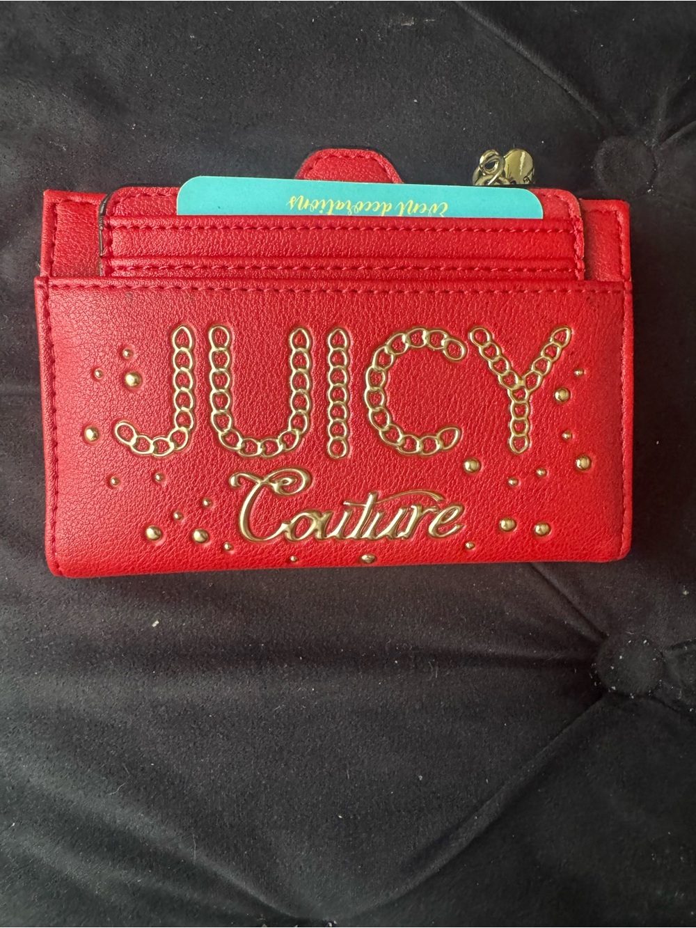 Juicy Couture Red Card & Key Holder with Gold Stud Logo